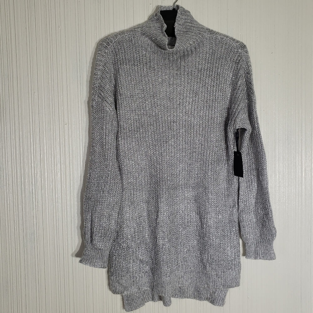 Trouve' Rib Knit Grey Heather Mock Turtleneck Sweater, Oversized Fit, Sz L